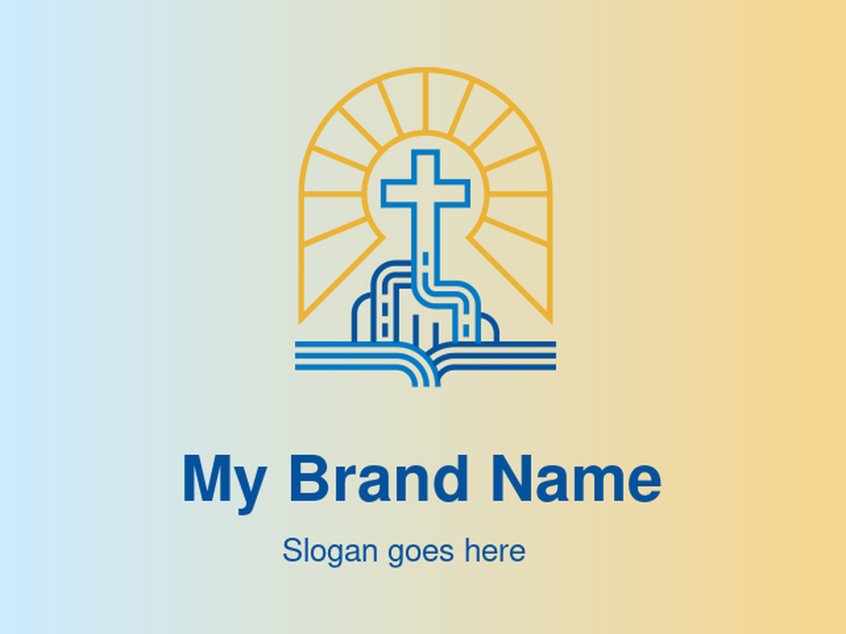 Modern Christian Cross with Sunlight and River Logo